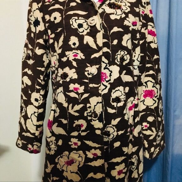 Chico's Floral Brown Jacket with Pink Accents - Picture 5 of 6